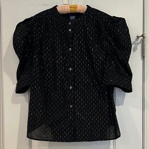 GAP Black Puff Sleeve Button-Up Top